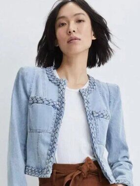 Veronica Beard Arrowe Braided Cropped Denim Jacket